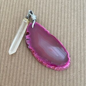 RARE. Pink Agate Slice & Crystal Pendant